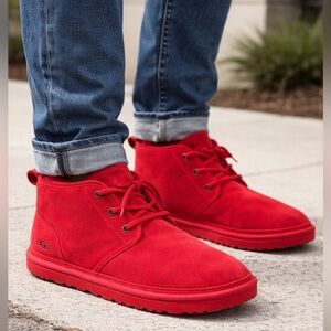 UGG Boots Men Size 10 Red Suede Sheepskin Lined Chukka Winter Casual Comfort